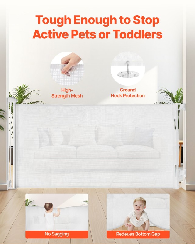 VEVOR Πτυσσόμενη Παιδική Πύλη 1430mm x 795mm, Μαλακό Διάφανο Πλέγμα...