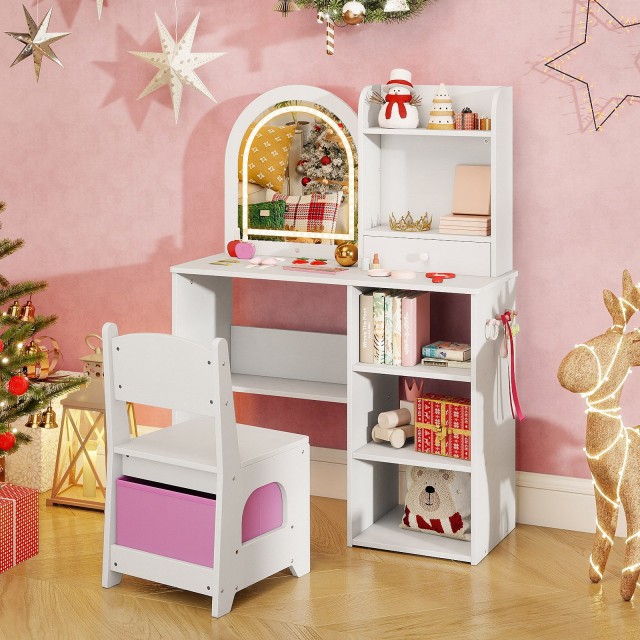 Costway Τουαλέτα Μακιγιάζ με καθρέφτη και ρυθμιζόμενο φως 77 x 30 x...