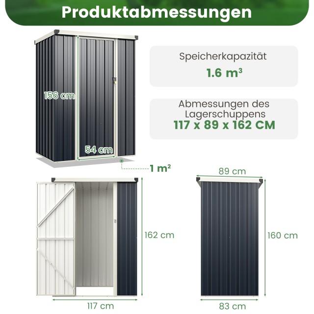 Costway Μεταλλική Αποθήκη Εξωτερικού Χώρου 117 x 89 cm, Ανθεκτικό σ...