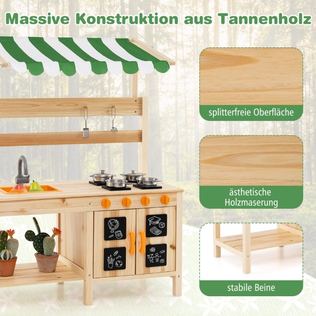Costway Εξωτερική Παιδική Κουζίνα 88 x 39 x 117 cm από Ξύλο Έλατου ...