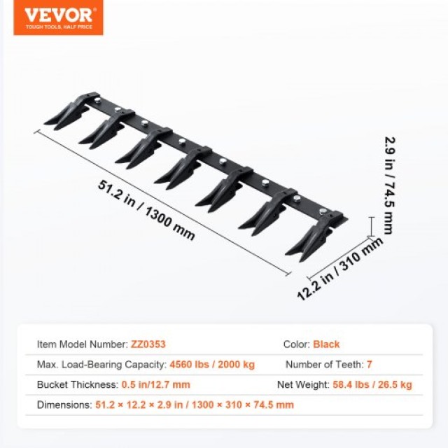 VEVOR Δόντια Κουβά 53 για Υπο-Συμπαγή Τρακτέρ, 4560 lbs, Χωρίς Τρύπημα  NYCDWJCZTSFC5DGY9V0