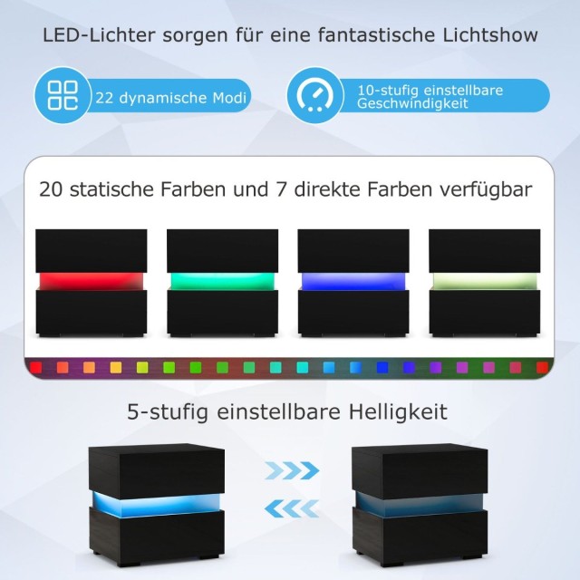 Costway  Μοντέρνο Κομοδίνο με LED Φωτισμό και Αποθηκευτικό Χώρο JV10830DK