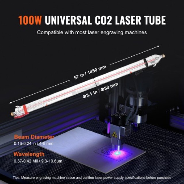 VEVOR  Σωλήνας Laser CO2 100W 1450mm από Βοριοπυριτικό Γυαλί για Κοπτικό Laser CO2JGG100W0031I4WV9