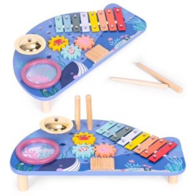 ECOTOYS Τραπέζι με μουσικά όργανα, ξυλόφωνο κύμβαλo τσέκα θαλάσσιο ...