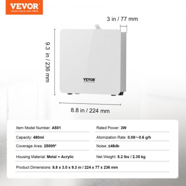 Μηχανή Αρωμάτων VEVOR για Σπίτι 480ML Ψυχρού Αέρα 2500τ.φ. Χωρίς Νερό  GBSLSXXJ300MDMIJ7V2
