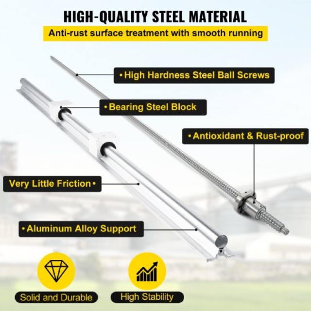 VEVOR  Σετ Γραμμικής Οδηγίας SBR20 + 3 Κοχλίες RM1605-350/650/1050mm CNC με Υποστήριξη BK/BF12 SBR20SZSGZXDGTZ01V0