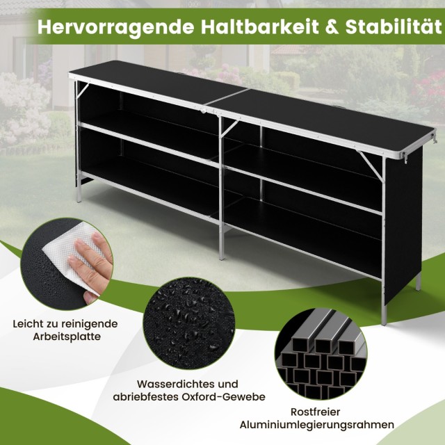 Costway Πτυσσόμενο Τραπέζι Κάμπινγκ 206 x 38 x 83 cm με Αποθηκευτικ...