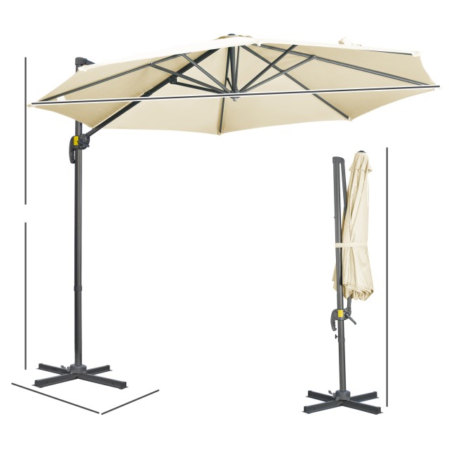 Ομπρέλα Outsunny Garden Offset με ρυθμιζόμενη γωνία και περιστροφή 360°, Ø294x248cm Κρεμ Λευκό 84D-052V00CW