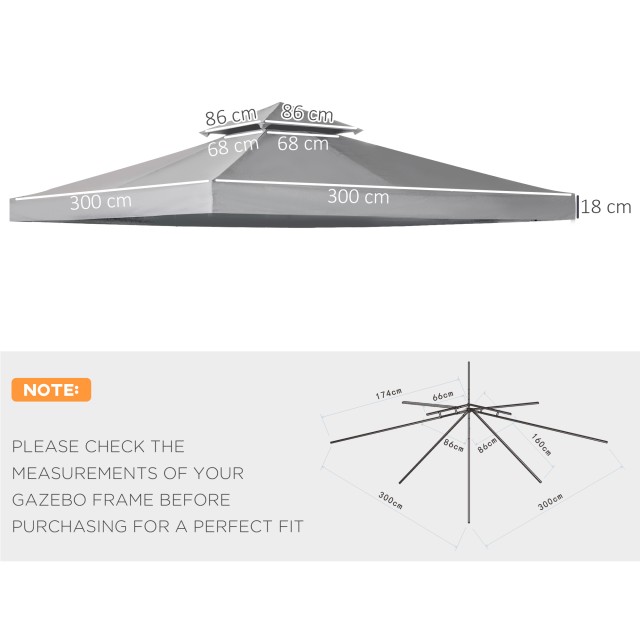 Outsunny ανταλλακτική οροφή για Gazebo 3x3m με 2 επίπεδα και ανθεκτική στην υπεριώδη ακτινοβολία, σκούρο γκρι 84C-041CG