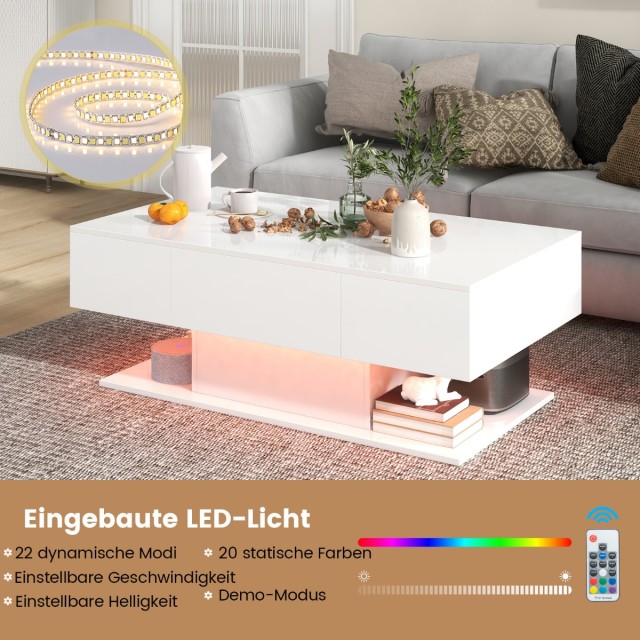 Costway Τραπεζάκι σαλονιού με LED φωτισμό, γυαλιστερό, ρυθμιζόμενη ...