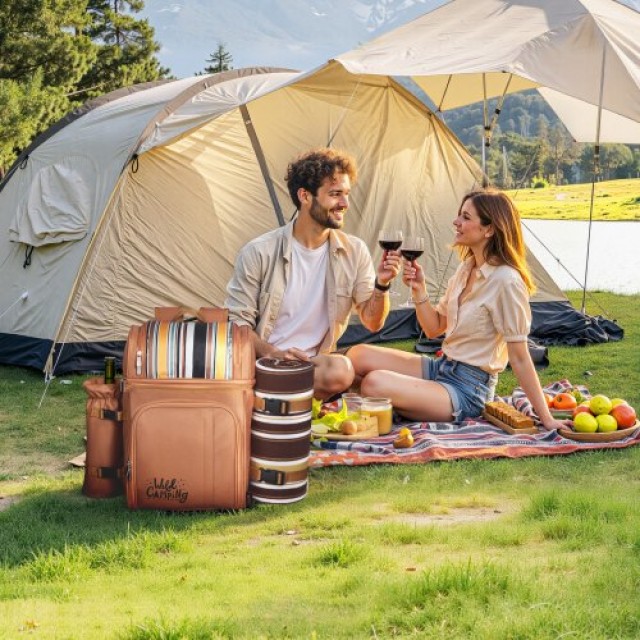 VEVOR Τσάντα Πικνίκ Παραλίας για 4 Άτομα με Θήκη Ψυγείου Καφέ SCYCB...