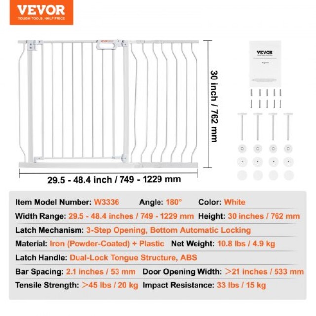 Πύλη Ασφαλείας VEVOR για Μωρά & Κατοικίδια, 75-123cm, Λευκή  LGXCWZ...