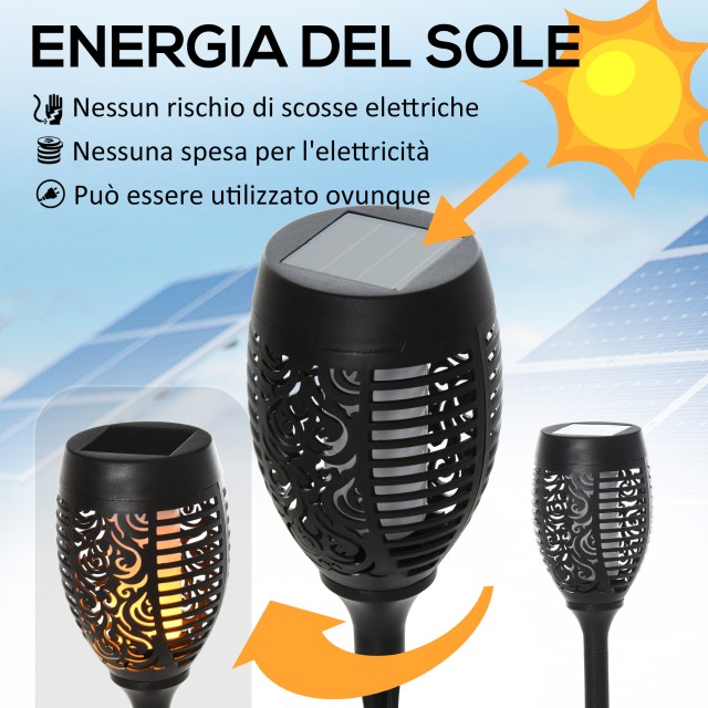 Outsunny  Σετ 4 Εξωτερικά Φωτιστικά LED με Ηλιακή Ενέργεια με 4 Πασάλους, από Πλαστικό, Ø12x72 εκ., Μαύρο  844-261