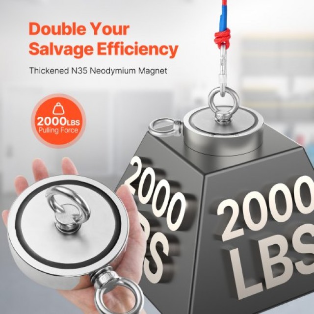 VEVOR Πανίσχυρος Μαγνήτης Συλλογής 2000 LBS με Διπλή Έλξη και Αξεσο...
