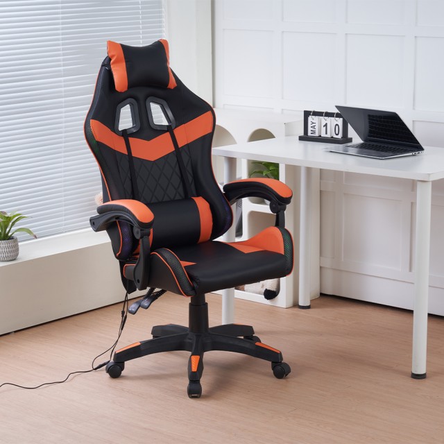 Shally Dogan Πορτοκαλί και Μαύρη Gaming Καρέκλα Γραφείου με Led RGB...