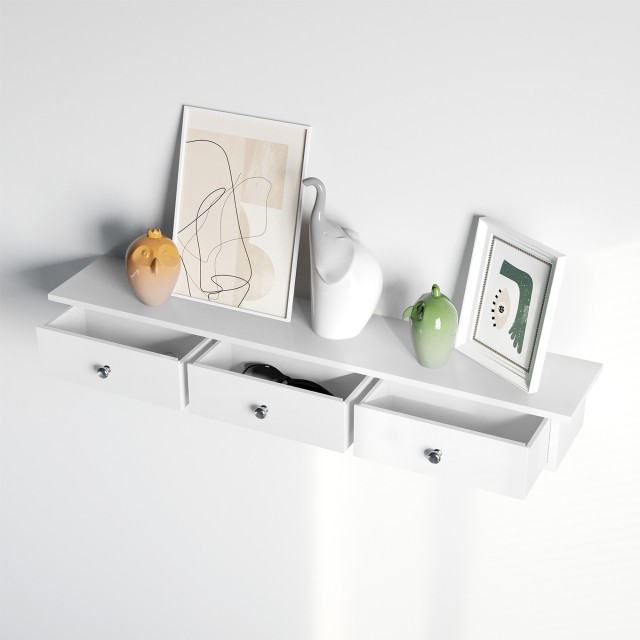 SONGMICS Επιτοίχιο Ράφι με 3 Συρτάρια 80 x 15 x 10 cm – Λευκό,XYZ123 