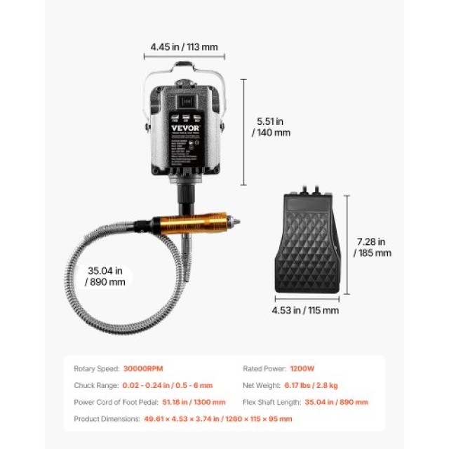VEVOR Ευέλικτος Τροχός 1200W με Πεντάλ & 31 Αξεσουάρ DDDMJ1200WYXIF...