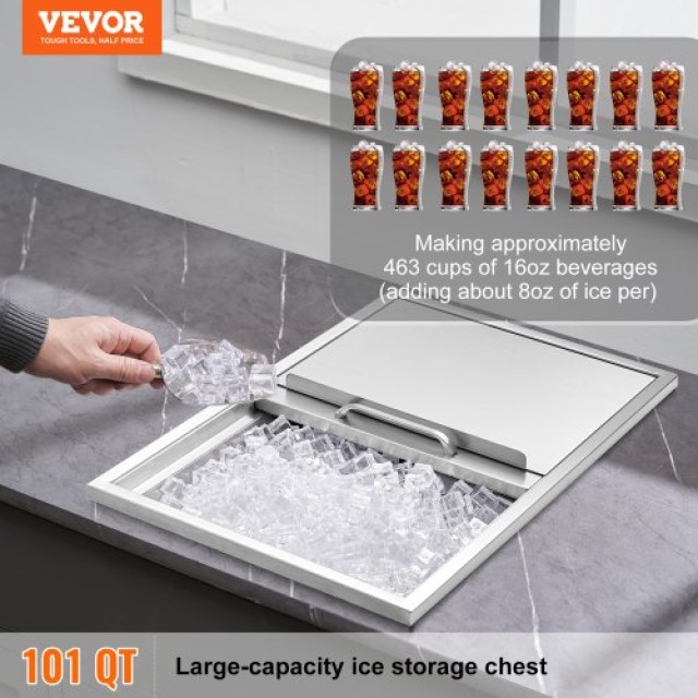 VEVOR  Εντοιχιζόμενος Ψύκτης Πάγου 27x18x21 από Ανοξείδωτο Χάλυβα μ...