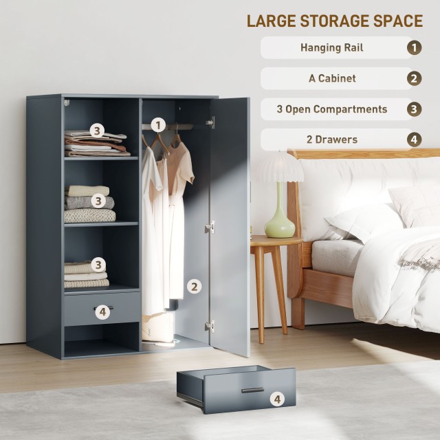 HOMCOM Μοντέρνα Ντουλάπα 80x50x124 εκ, Σκούρο Γκρι 831-967V00CG