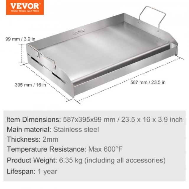 VEVOR Πλάκα Ψησίματος 23.5x16, Ανοξείδωτη, Αντικολλητική, με Λαβές ...