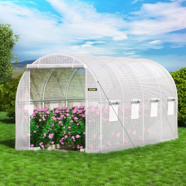 VEVOR Θερμοκήπιο Σήραγγας 15x7x7 ft με Γαλβανισμένους Στύλους, 2 Πόρτες & 8 Παράθυρα, Λευκό  YDSDWSB1577FTL33VV0