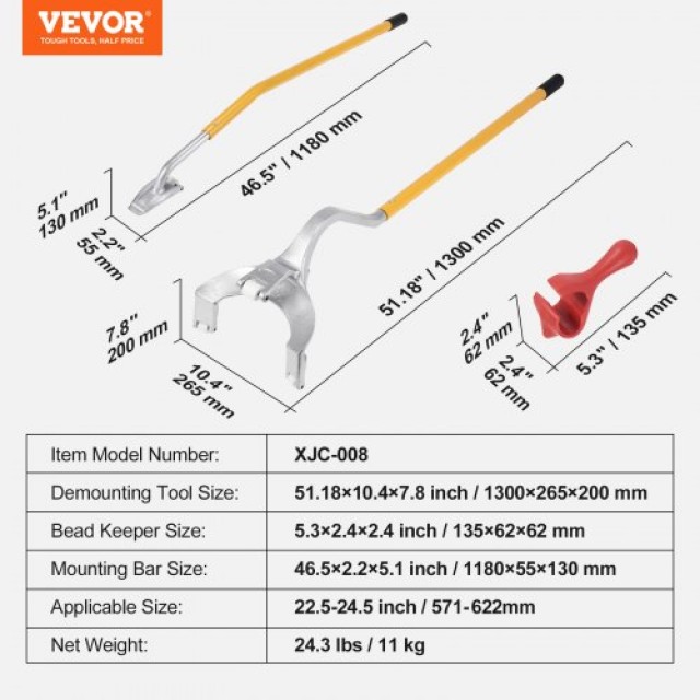 VEVOR Αλλαγή Ελαστικών Φορτηγού 22.5-24.5 ίντσες Radial/Bias Ply/Tubeless  LTCZJHSPSL7IJPEMDV0