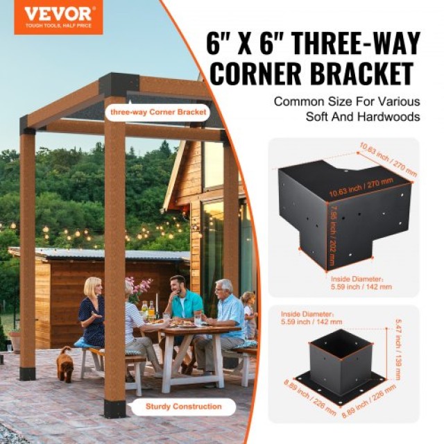 Σετ Βαρέων Βάσεων VEVOR για Πέργκολα 152.4x152.4mm, 8τμχ 3-Δρόμων Γ...