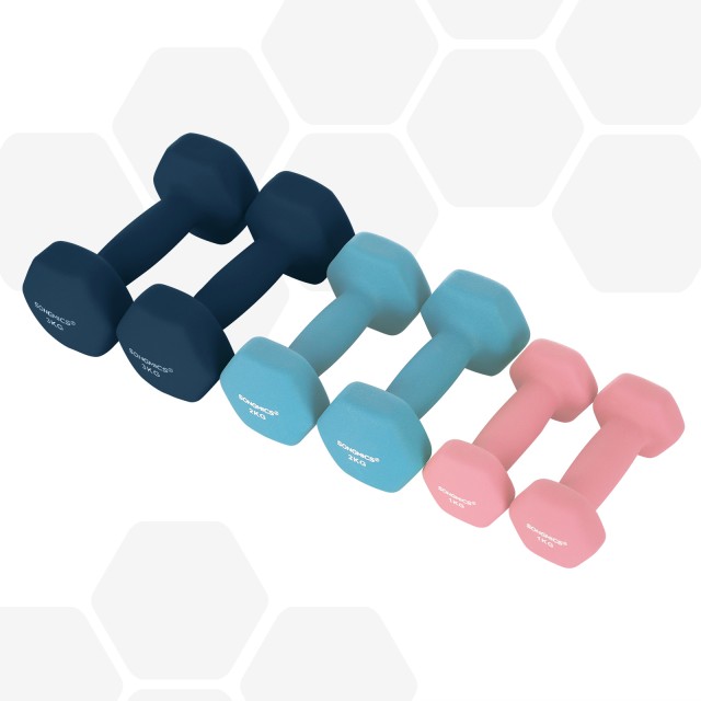 SONGMICS Σετ 6 Εξάγωνων Αλτήρων με Βάση 1kg, 2kg, 3kg - Ροζ, Τυρκουάζ και Μπλε -SYL612MK 