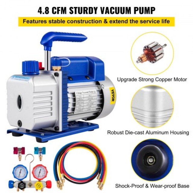 Σετ Αντλίας Κενού VEVOR 4.8 CFM 5PA με Μετρητή HVAC  MCKDZK44.8CFM7CNVV2