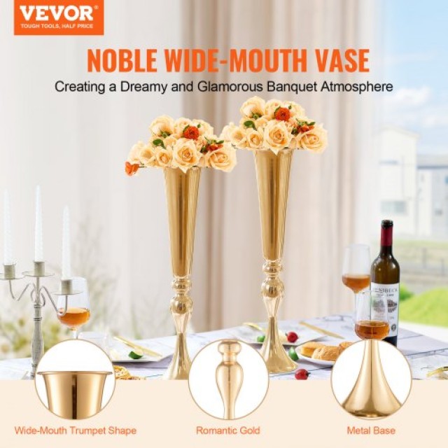VEVOR  2 τεμ. 56cm Χρυσό Μεταλλικό Βάζο για Τραπέζια HLHPLBK55CM2HJ...