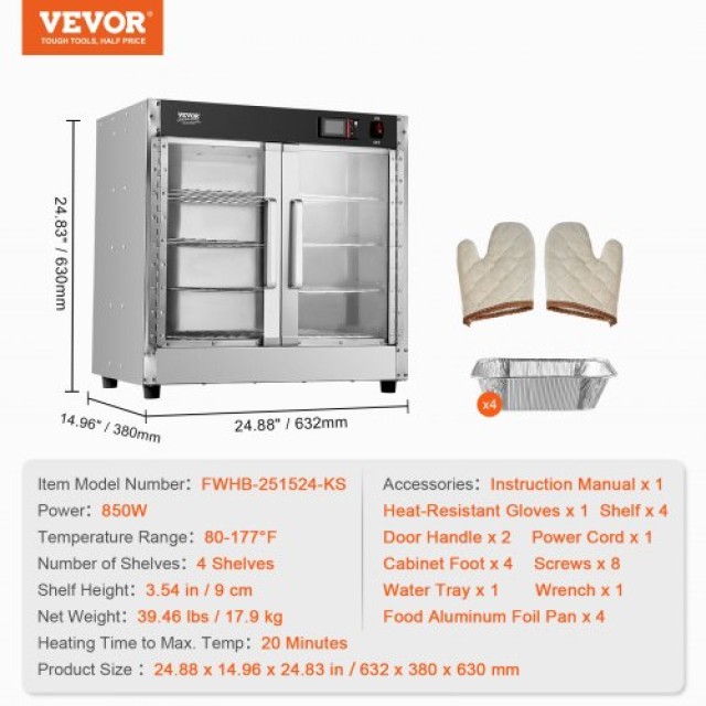 VEVOR  Θερμαντικό Κουτί Τροφίμων 4 Επιπέδων με Δοχείο Νερού  XXSPBW...