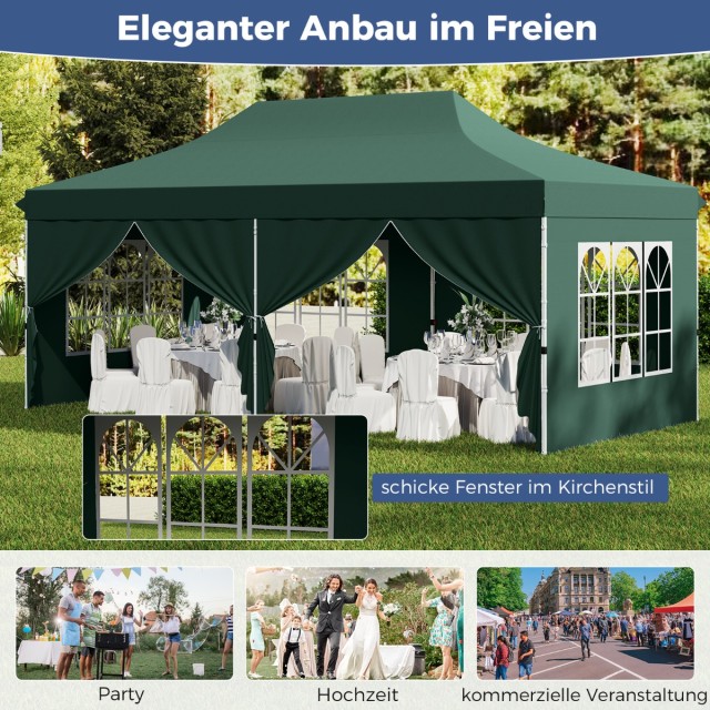 Costway Πράσινος Ρυθμιζόμενος Πτυσσόμενος Παβιγιόν 3x6m με Αποσπώμε...