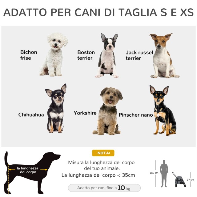 PawHut Πτυσσόμενο Καροτσάκι για Σκύλους με Ρυθμιζόμενο Σκίαστρο, Τσάντα και 2 Λουριά, 82x47x97 εκ., Γκρι και Μαύρο D00-161V00GY