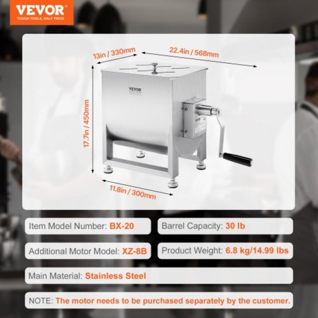 VEVOR Μηχανικό Μίξερ Κρέατος 30L για Ανάμειξη Λουκάνικων έως 30LB S...