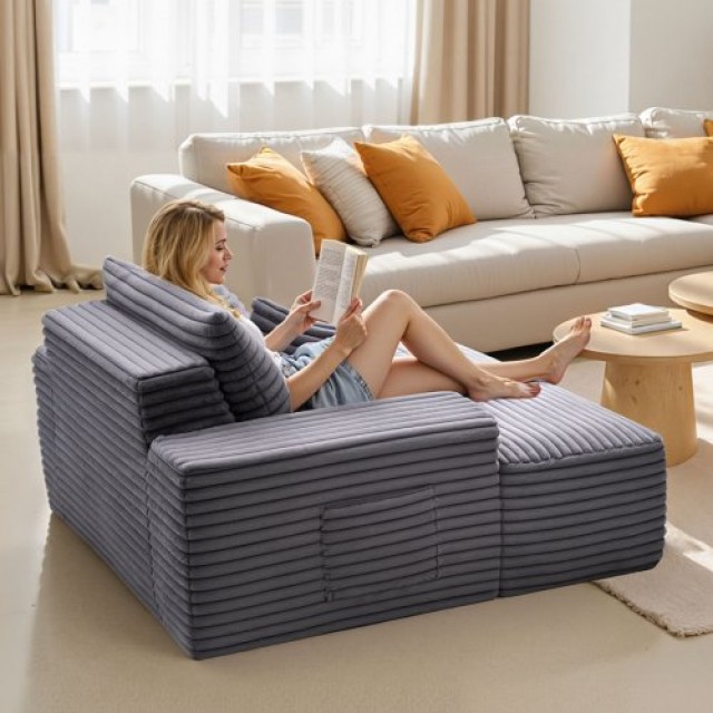 VEVOR Επενδεδυμένη Πολυθρόνα Chaise Lounge 1380 mm με Μαξιλάρια & Μ...