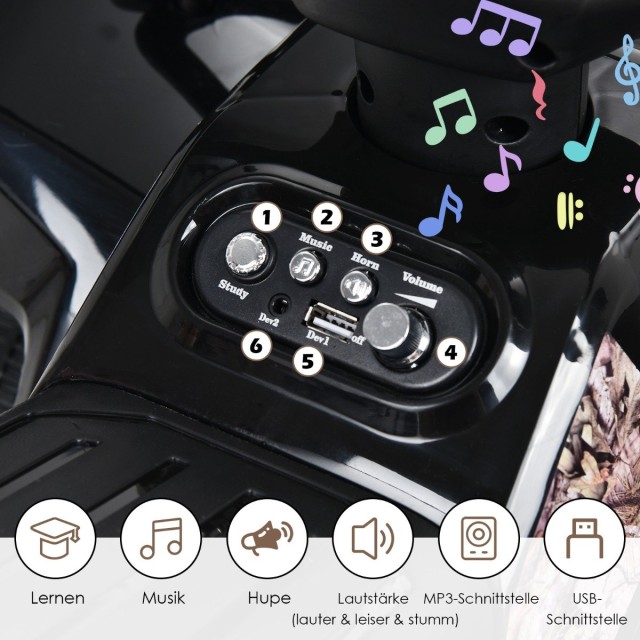 Costway  Παιδικό Ηλεκτρικό ATV με LED Φώτα, Μουσική & MP3 για Αγόρια και Κορίτσια (18-36 μηνών) TQ10019DE-BK
