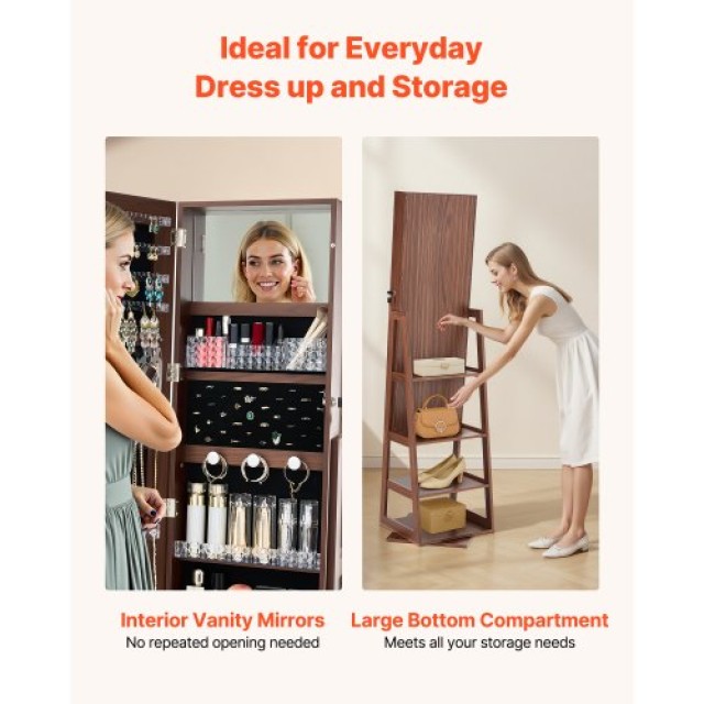 VEVOR Περιστρεφόμενο Ντουλάπι Κοσμημάτων 360°, Με Ολόσωμο Καθρέφτη ...