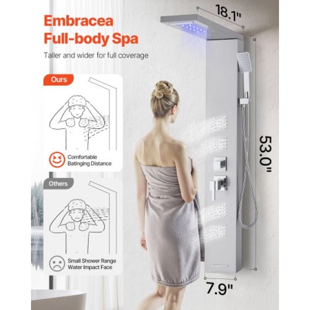 VEVOR Σύστημα Ντους Πύργου Ανοξείδωτης Στήλης με Κεφαλή Βροχής 5 Λε...