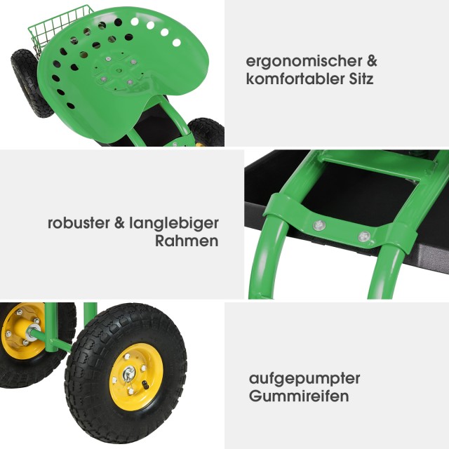 Costway Περιστρεφόμενο Κάθισμα Κήπου με Ρόδες και Ρυθμιζόμενο Ύψος ...