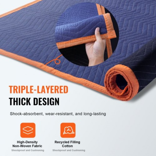 Κουβέρτες Μετακόμισης VEVOR, 80 x 72, 35 lbs/dz, 12τμχ, Μπλε/Πορτοκαλί  DCBYT80X72INUDL28V0