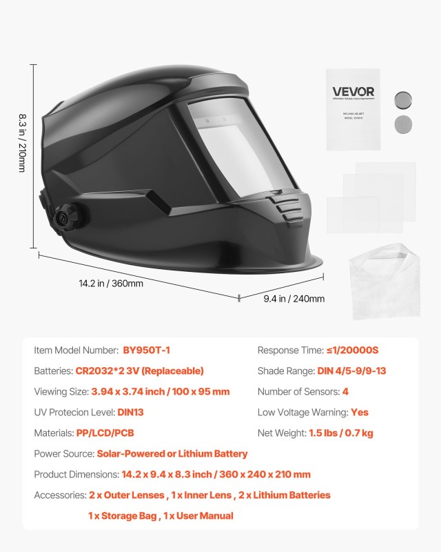 VEVOR Αυτόματη Σκούρα Μάσκα Συγκόλλησης, Οθόνη 100 x 95 mm QJHJTKLH... VEVOR Αυτόματη Σκούρα Μάσκα Συγκόλλησης, Οθόνη 100 x 95 mm QJHJTKLH...