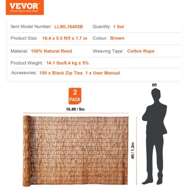 Σετ 2 Καλαμωτές VEVOR για Ιδιωτικότητα 5m x 1.2m  LWWL2JT164FTHUJI5V0