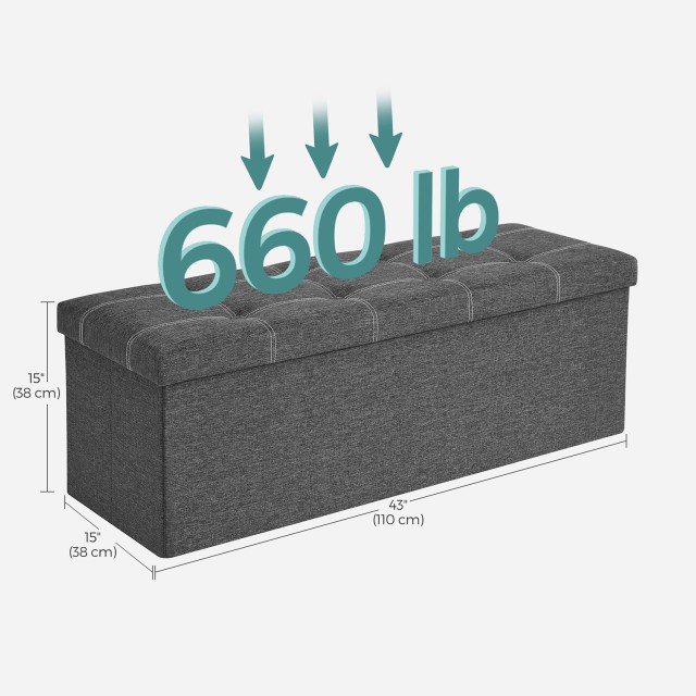 SONGMICS Πολυλειτουργικό Αποθηκευτικό Πουφ 110x38x38 εκ, Ανοιχτό Γκρι LSF077G04