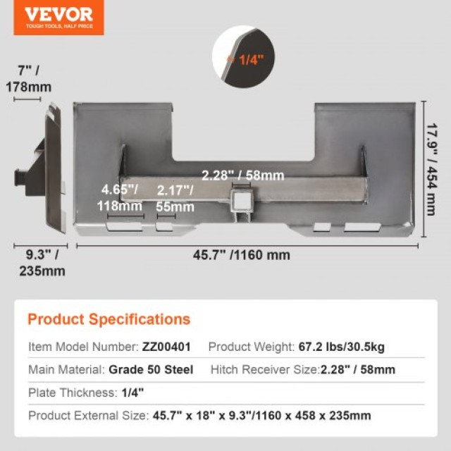 Πλάκα Προσαρμογής VEVOR 1/4 για Skid Steer με Δέκτη 2.28  HYAZBQKAZBDJ0I2E2V0