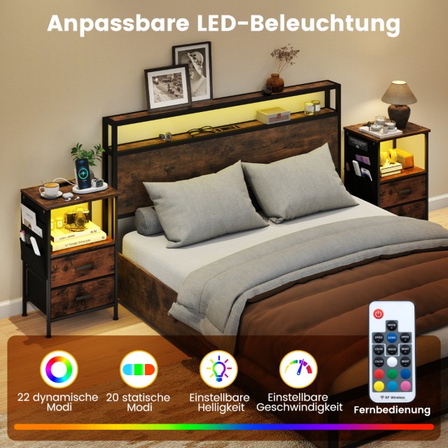 Costway Κομοδίνο με Σταθμό Φόρτισης, Συρτάρια και Πλευρικές Τσέπες ...