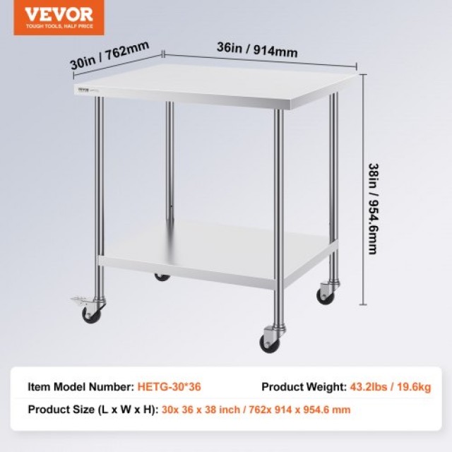 VEVOR Ανοξείδωτος Πάγκος Εργασίας 30x36 με Ρόδες  CFBXGGZTLCDJ7EQSTV0