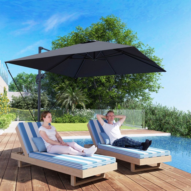 Outsunny Ομπρέλα Κήπου 2.5x2.5 μ με Βραχίονα, Περιστρεφόμενη 360° με Μανιβέλα και Σταυρωτή Βάση, Σκούρο Γκρι 84D-393V00CG