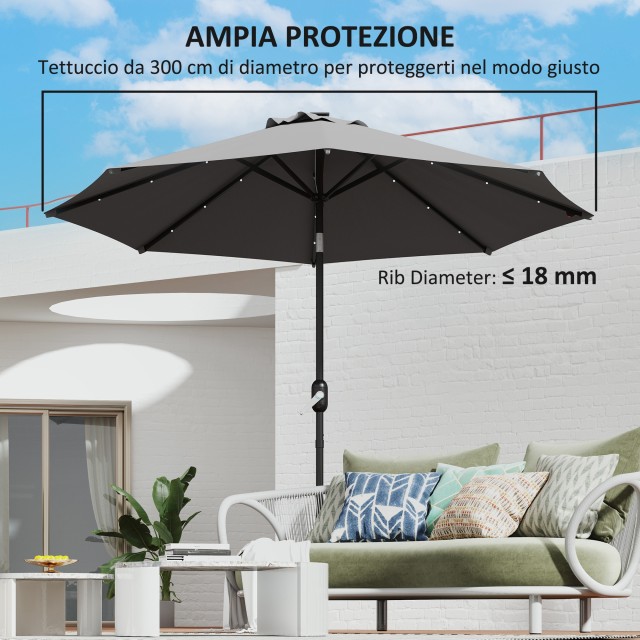 Outsunny Ανταλλακτικό Κάλυμμα για Ομπρέλα 3 μ με 8 Ακτίνες, Πολυεστέρας Αντι-UV 50+, Γκρι 84D-424V00GY
