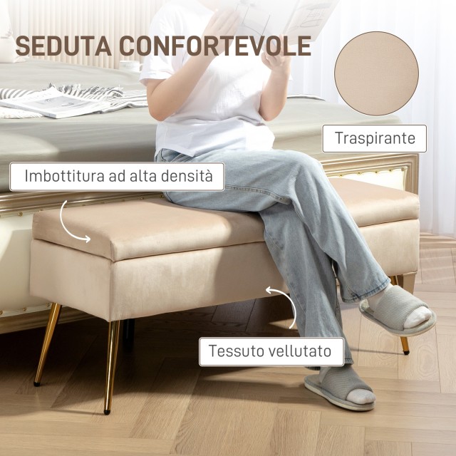 HOMCOM  Πάγκος με Επένδυση Fondoletto 30.5L με Λεπτά Πόδια, από Ύφασμα Εφέ Βελούδου, 102x35x43 εκ., Μπεζ  838-484V00BG