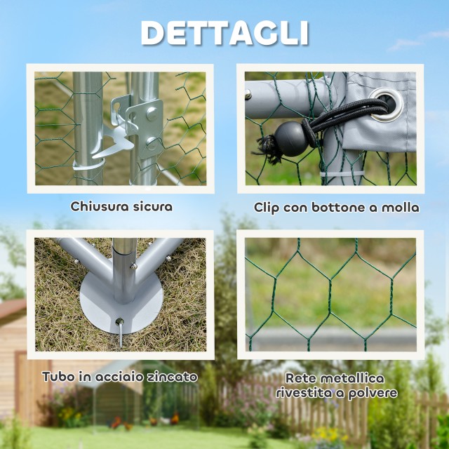 PawHut  Περίφραξη για Κοτόπουλα 10,2m² για 10-15 Κοτόπουλα με Αδιάβροχη Στέγη, από Ατσάλι και Ύφασμα, 3x3.4x1.9 m, Ασημί  D51-435V01SR